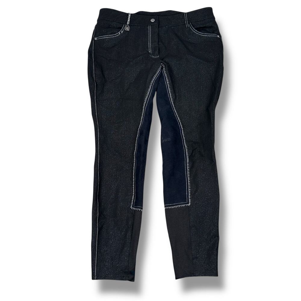 Romfh Equestrian Riding Breeches Pant Womens 32R Black Metallic Accent Full Seat